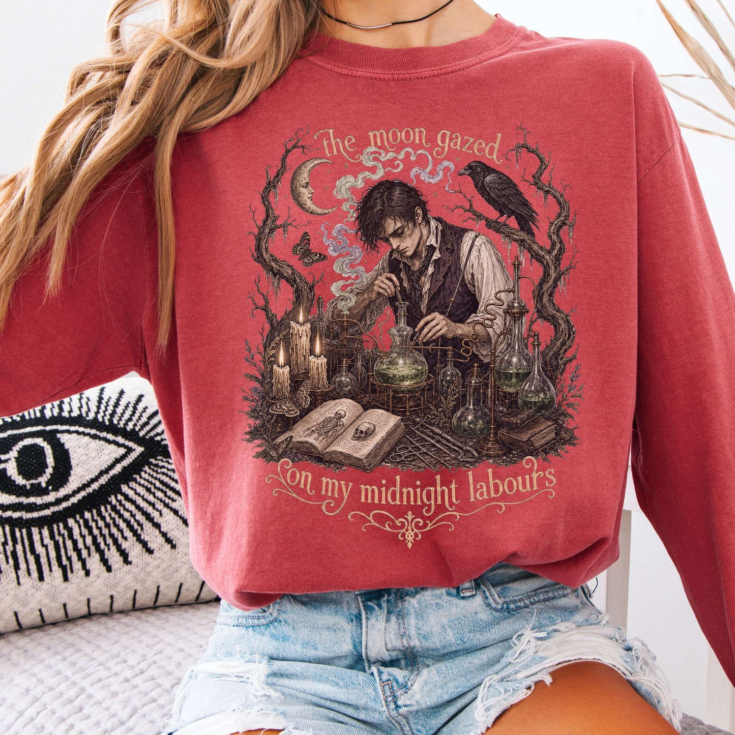The Moon Gazed on My Midnight Labours Mary Shelley Frankenstein Literary Long Sleeve