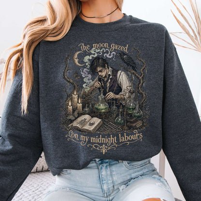 The Moon Gazed on My Midnight Labours Mary Shelley Frankenstein Literary Crewneck Sweatshirt