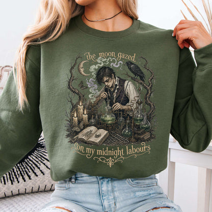 The Moon Gazed on My Midnight Labours Mary Shelley Frankenstein Literary Crewneck Sweatshirt