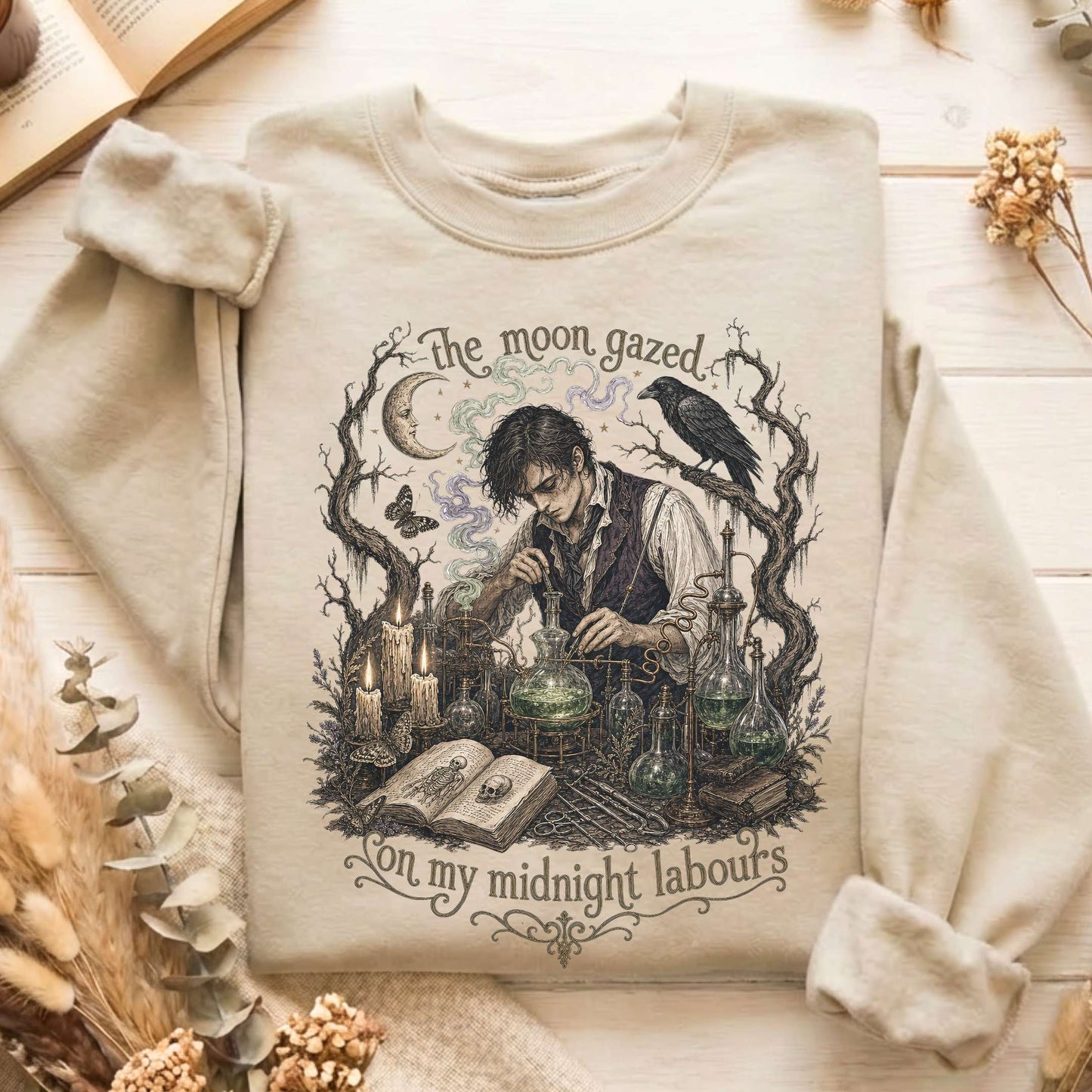 The Moon Gazed on My Midnight Labours Mary Shelley Frankenstein Literary Sweatshirt