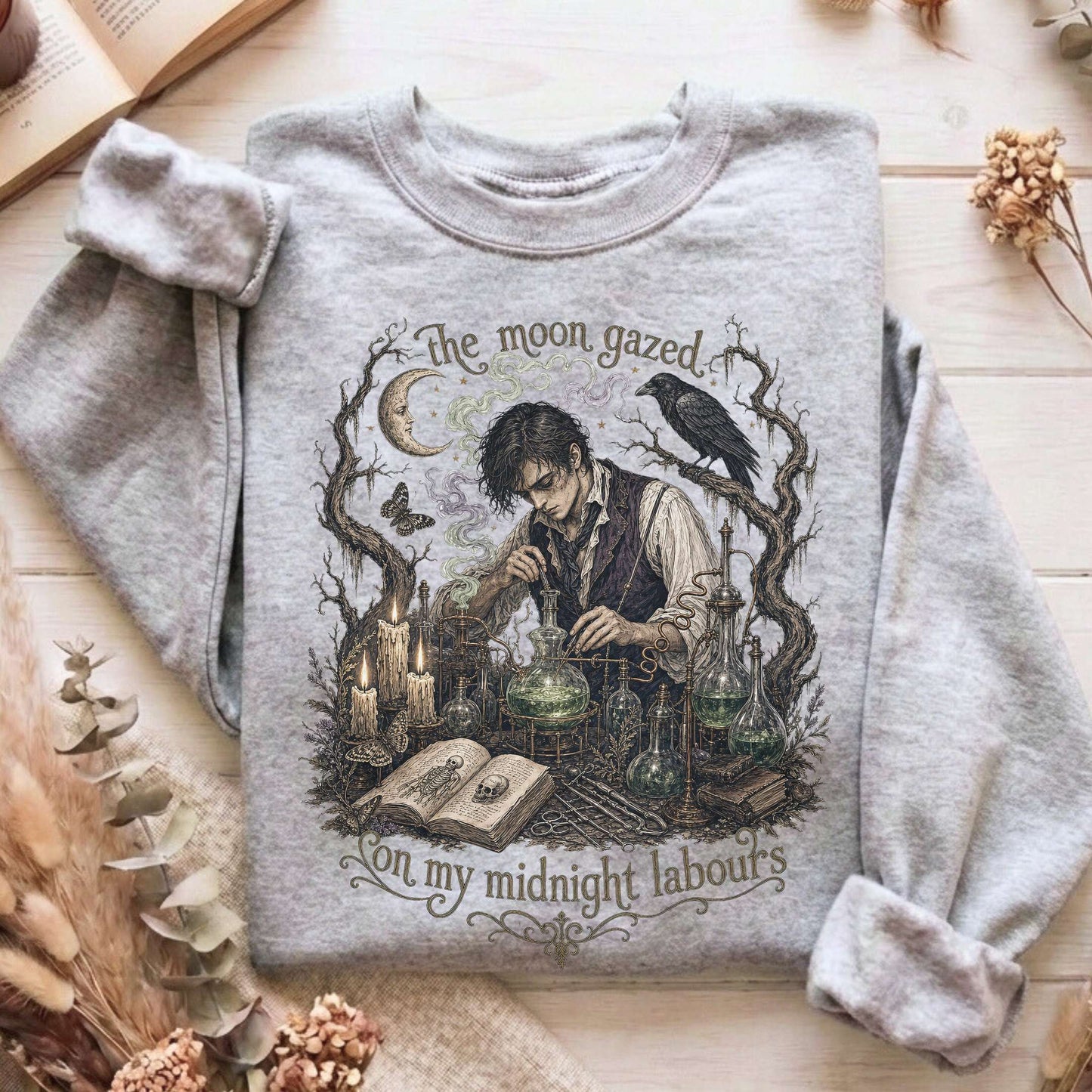 The Moon Gazed on My Midnight Labours Mary Shelley Frankenstein Literary Sweatshirt