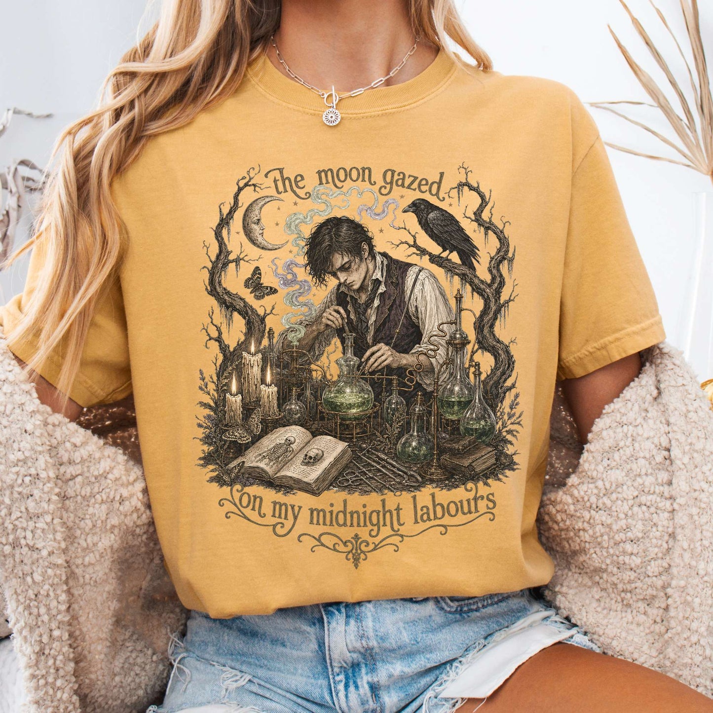 The Moon Gazed on My Midnight Labours Mary Shelley Frankenstein Literary T-Shirt
