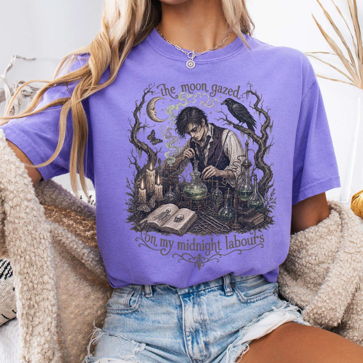 The Moon Gazed on My Midnight Labours Mary Shelley Frankenstein Literary T-Shirt