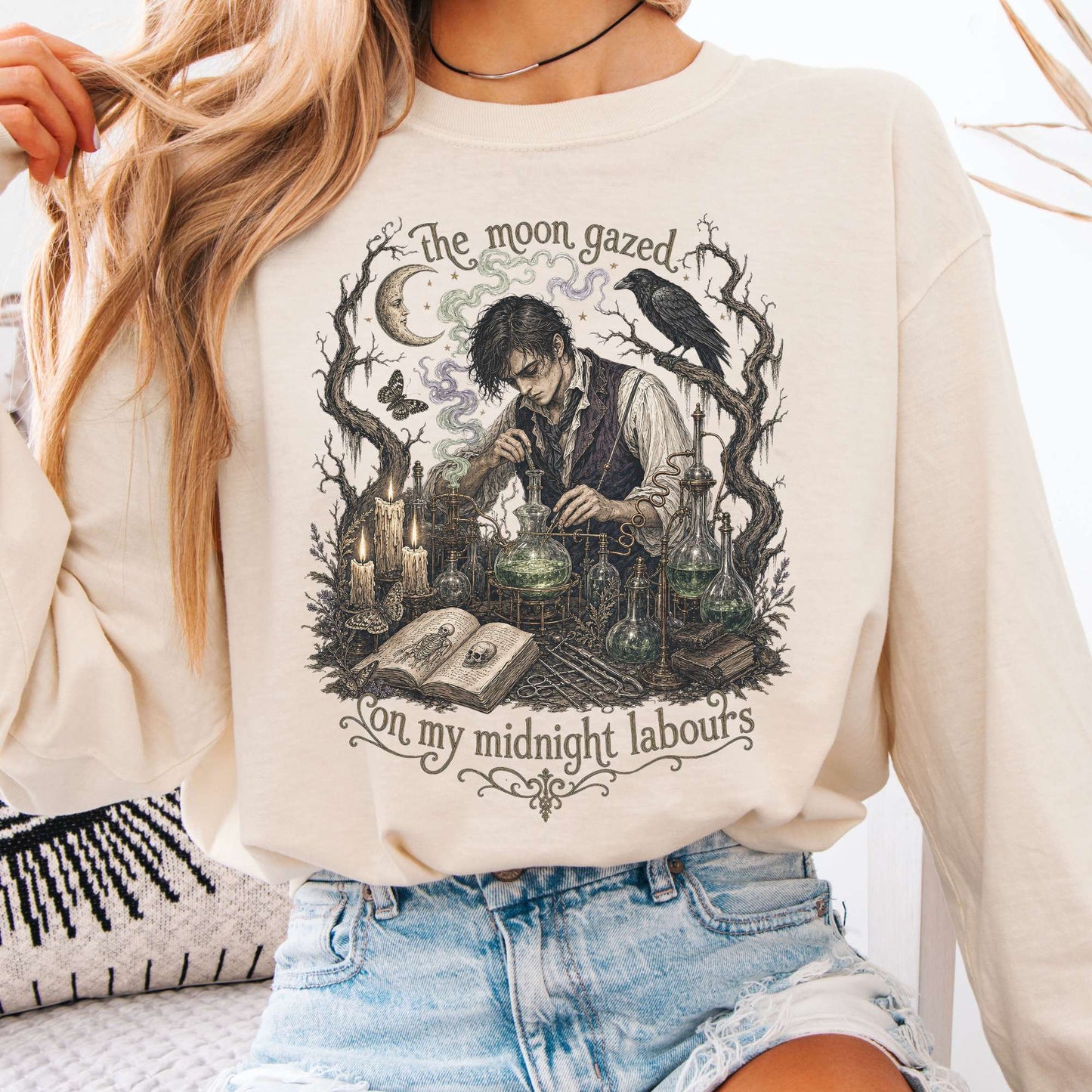 The Moon Gazed on My Midnight Labours Mary Shelley Frankenstein Literary Long Sleeve