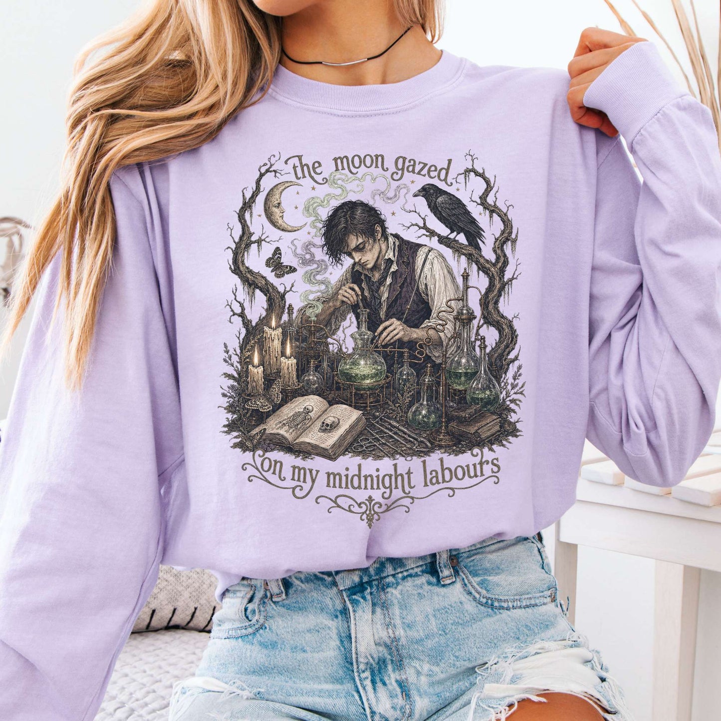 The Moon Gazed on My Midnight Labours Mary Shelley Frankenstein Literary Long Sleeve