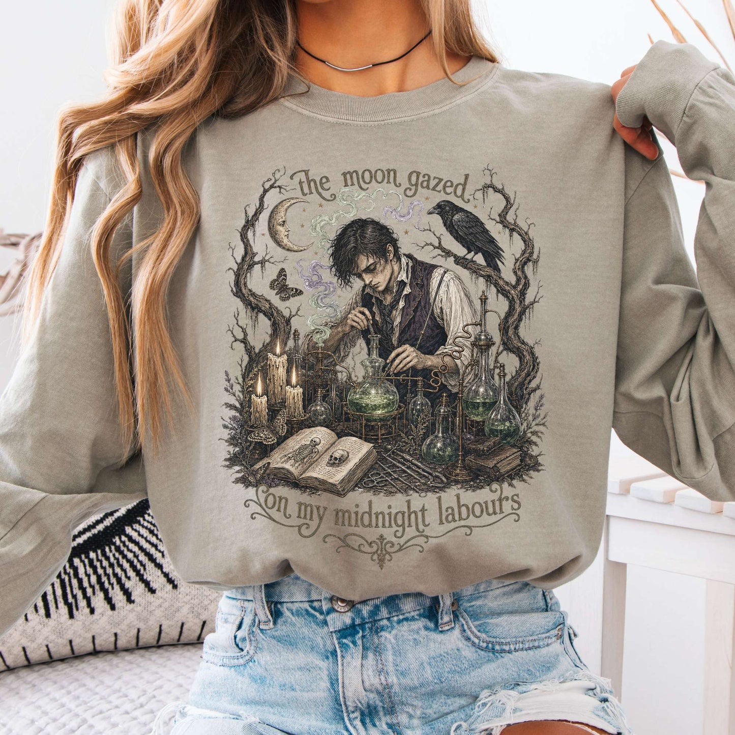 The Moon Gazed on My Midnight Labours Mary Shelley Frankenstein Literary Long Sleeve