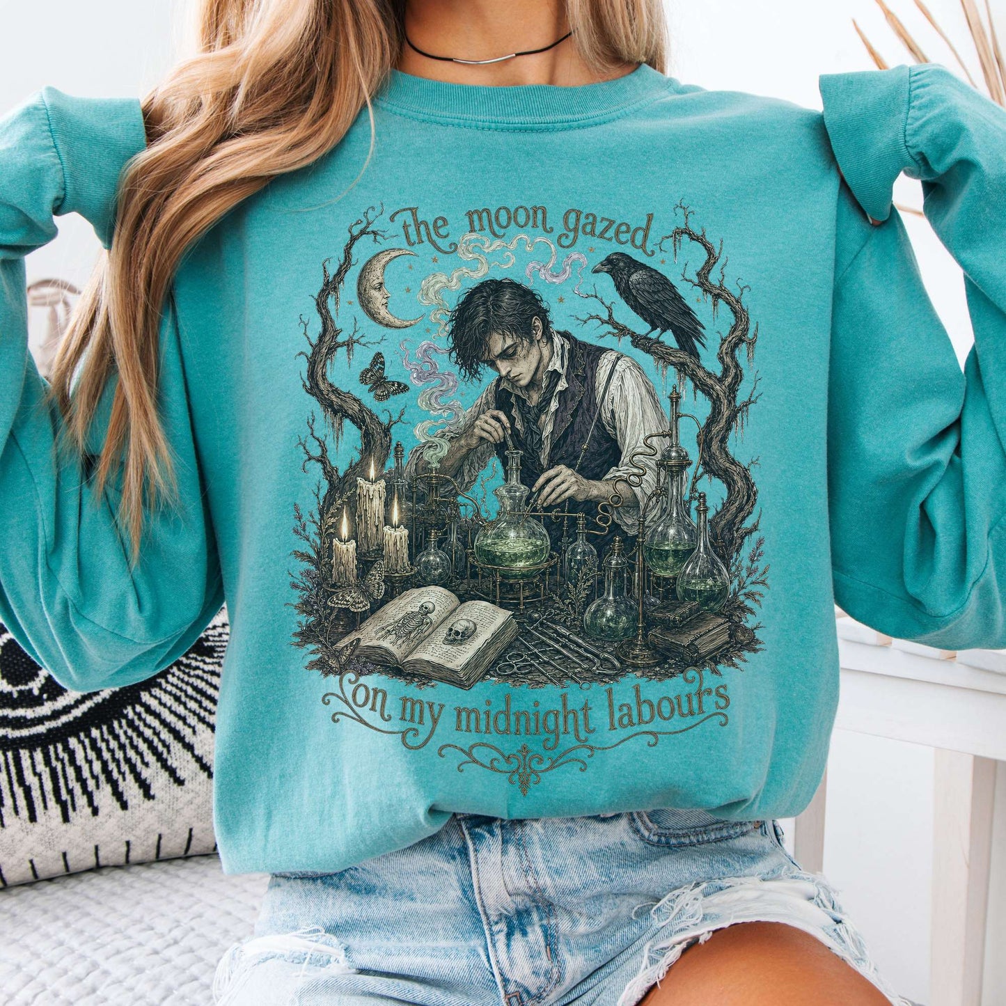 The Moon Gazed on My Midnight Labours Mary Shelley Frankenstein Literary Long Sleeve