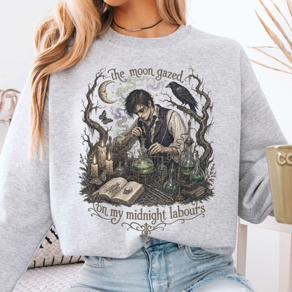 The Moon Gazed on My Midnight Labours Mary Shelley Frankenstein Literary Crewneck Sweatshirt