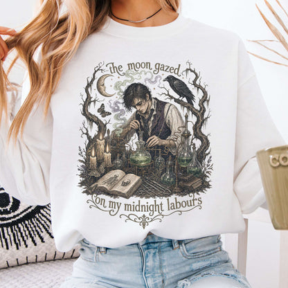 The Moon Gazed on My Midnight Labours Mary Shelley Frankenstein Literary Crewneck Sweatshirt
