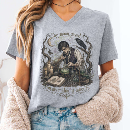 The Moon Gazed on My Midnight Labours Mary Shelley Frankenstein Literary V-Neck