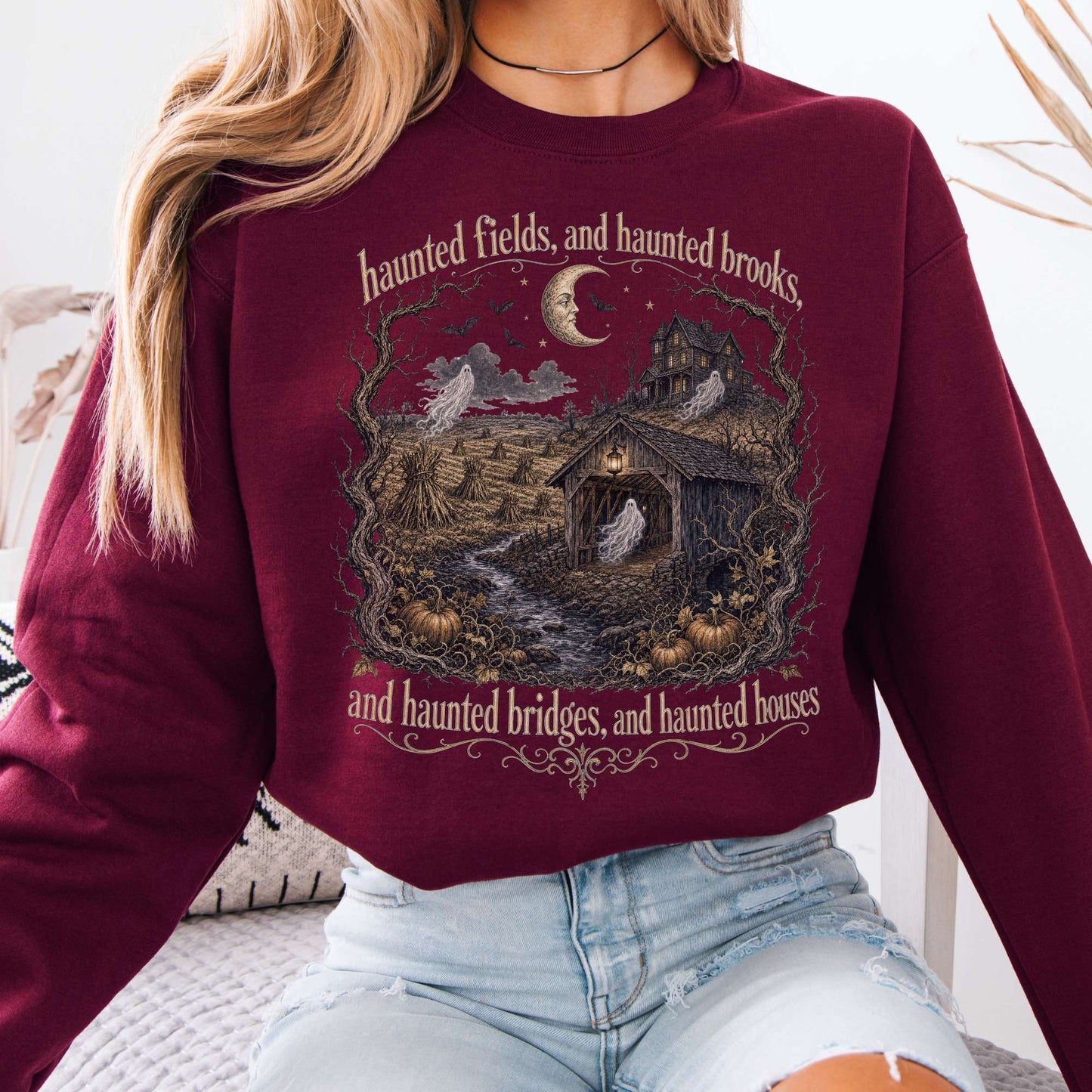 Haunted Fields and Haunted Brooks Sleepy Hollow Irving Crewneck Sweatshirt