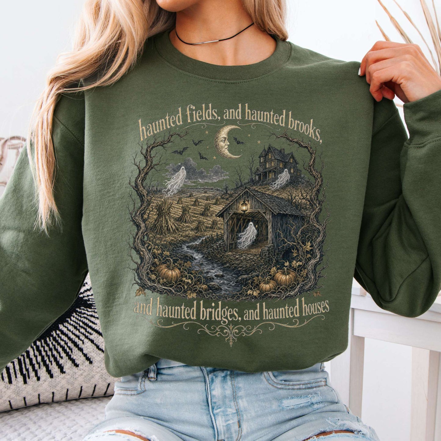 Haunted Fields and Haunted Brooks Sleepy Hollow Irving Crewneck Sweatshirt