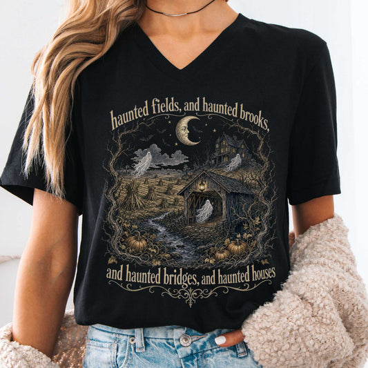 Haunted Fields and Haunted Brooks Sleepy Hollow Irving V-Neck