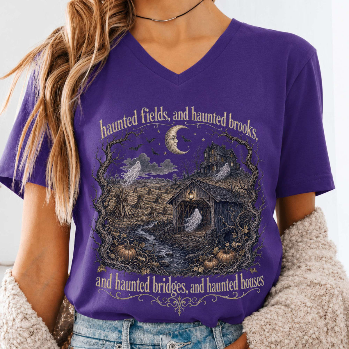 Haunted Fields and Haunted Brooks Sleepy Hollow Irving V-Neck