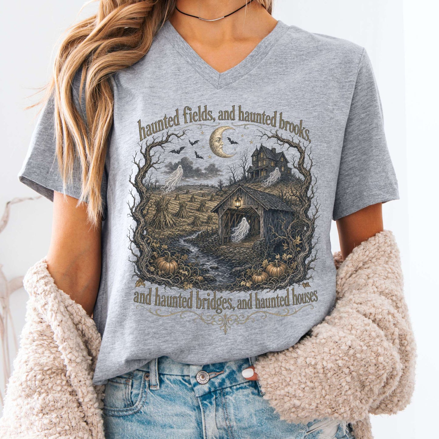 Haunted Fields and Haunted Brooks Sleepy Hollow Irving V-Neck