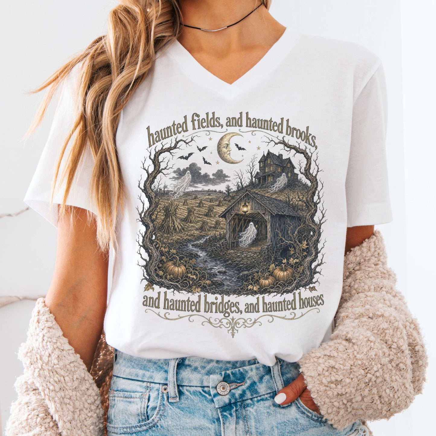 Haunted Fields and Haunted Brooks Sleepy Hollow Irving V-Neck
