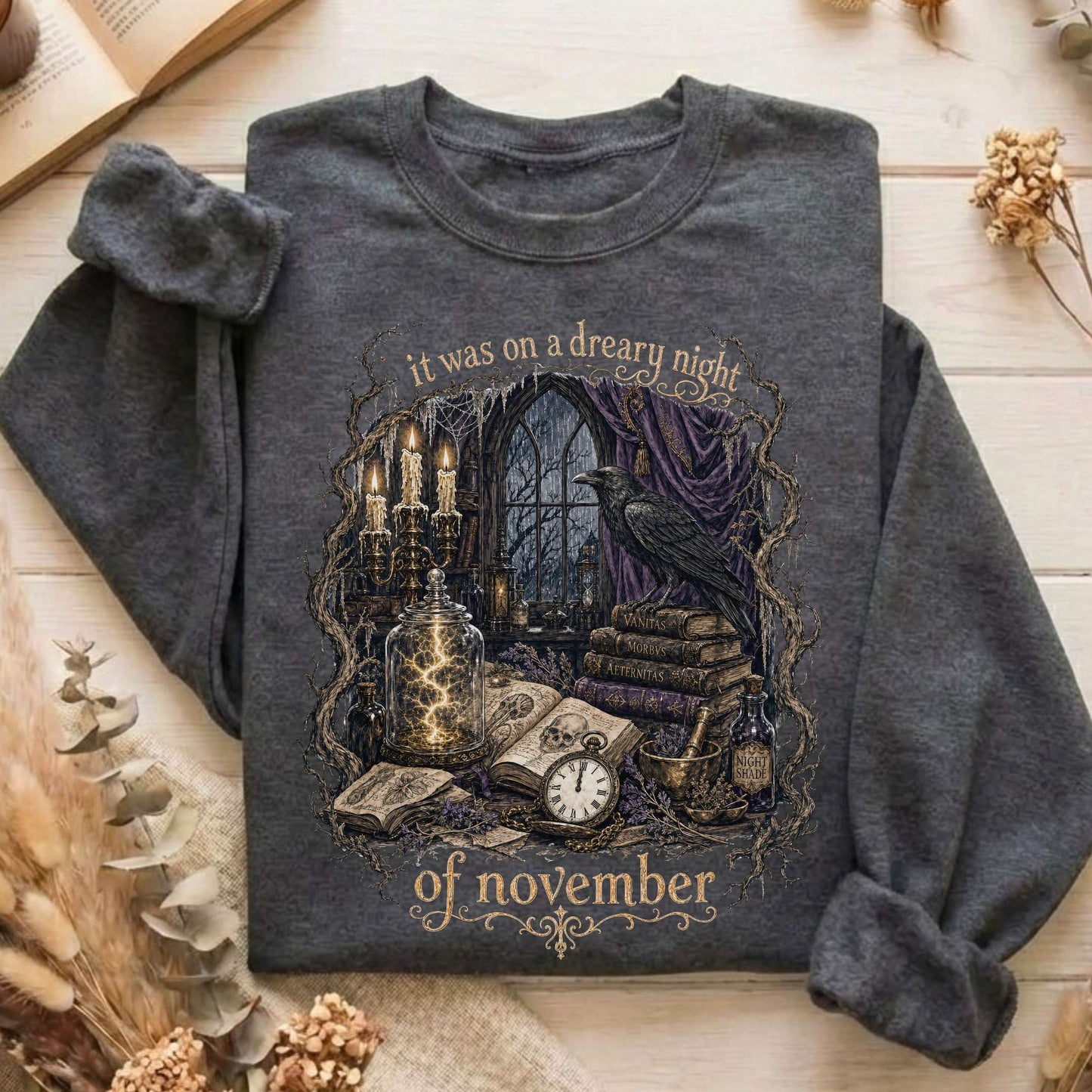It Was on a Dreary Night Frankenstein Mary Shelley Literary Sweatshirt
