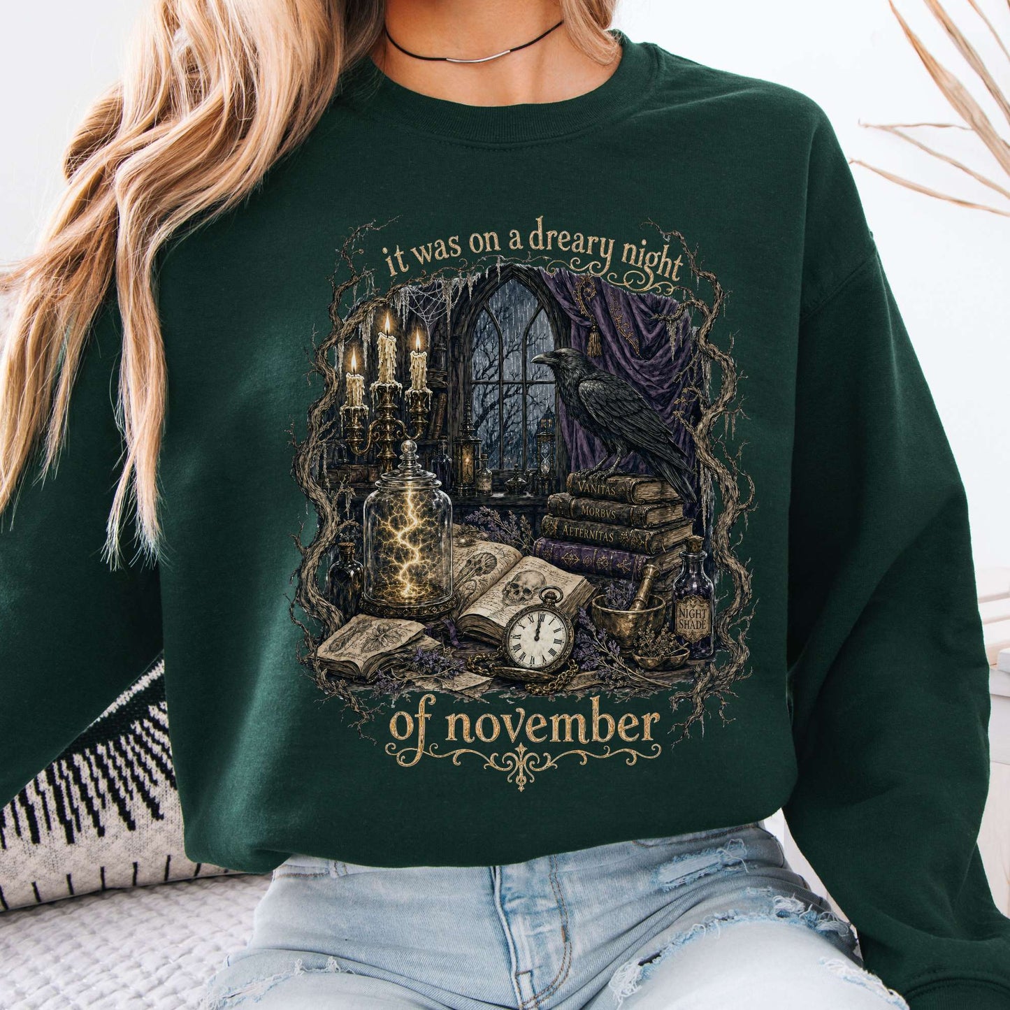 It Was on a Dreary Night Frankenstein Mary Shelley Literary Sweatshirt