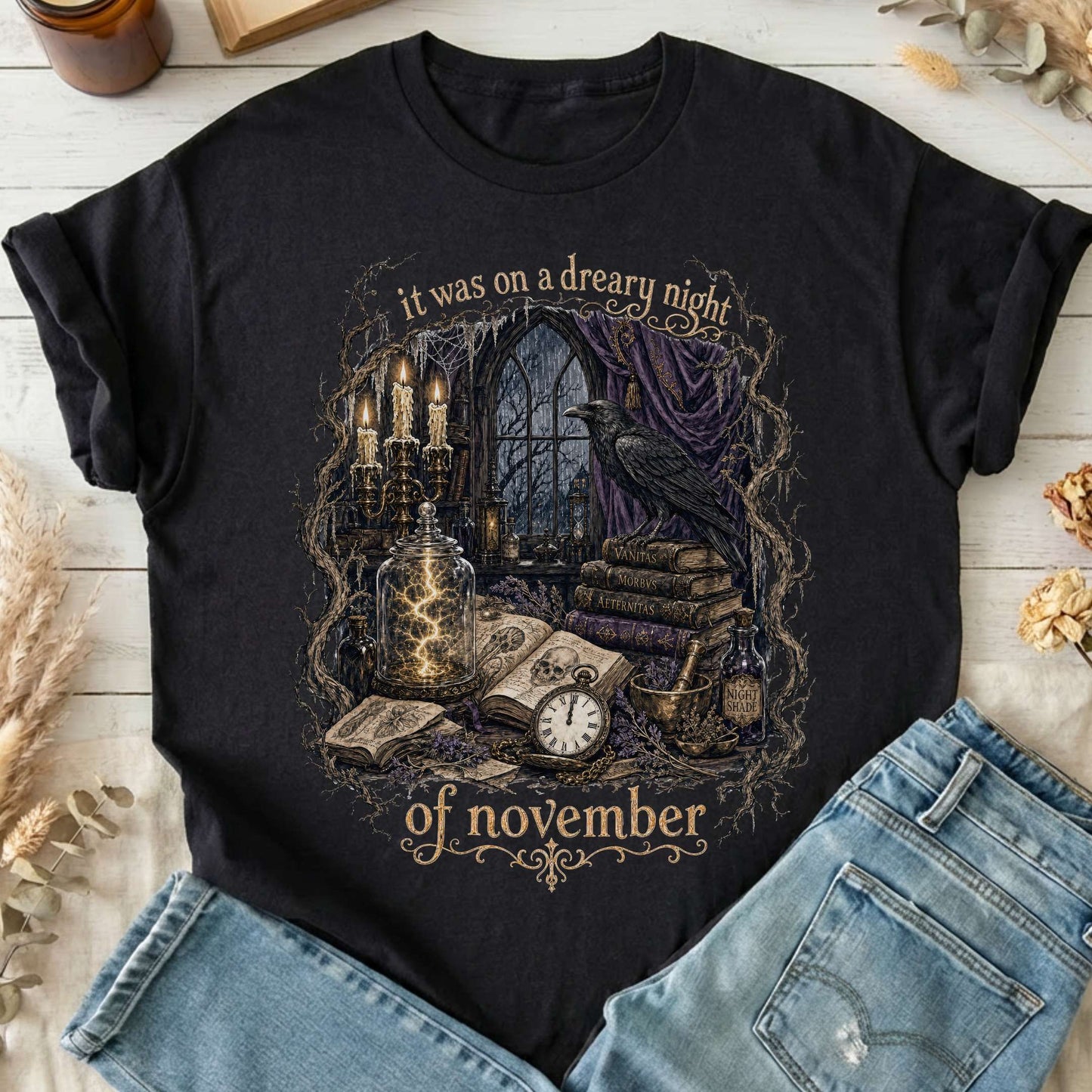 It Was on a Dreary Night Frankenstein Mary Shelley Literary T-Shirt