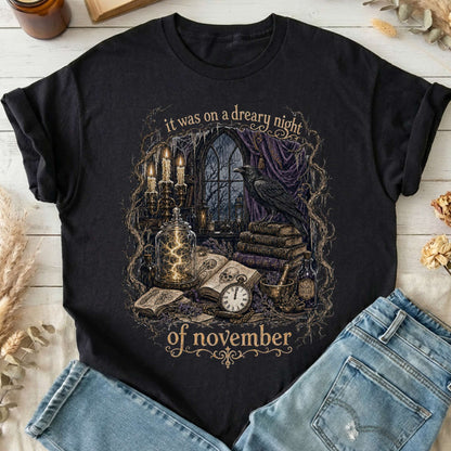 It Was on a Dreary Night Frankenstein Mary Shelley Literary T-Shirt