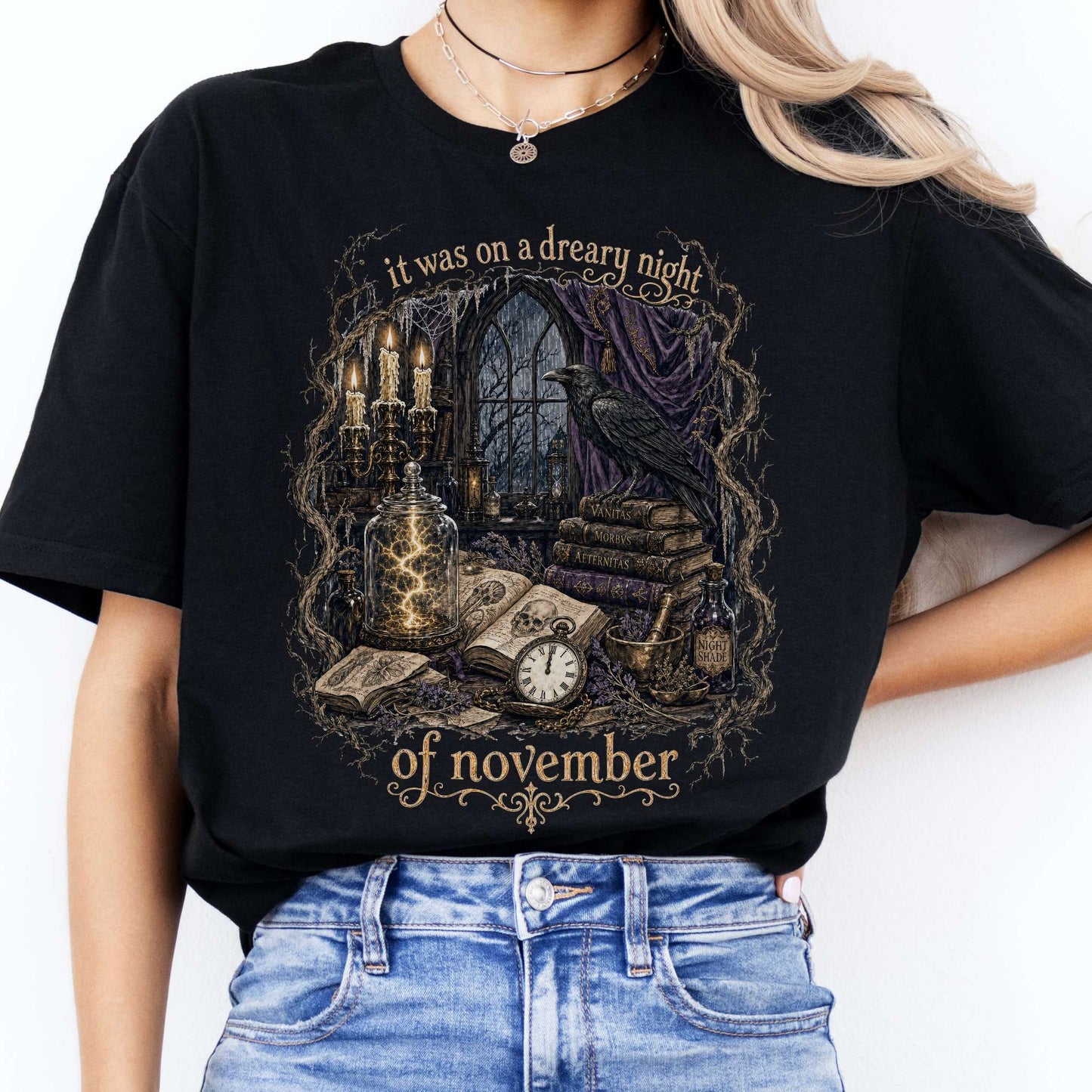 It Was on a Dreary Night Frankenstein Mary Shelley Literary T-Shirt