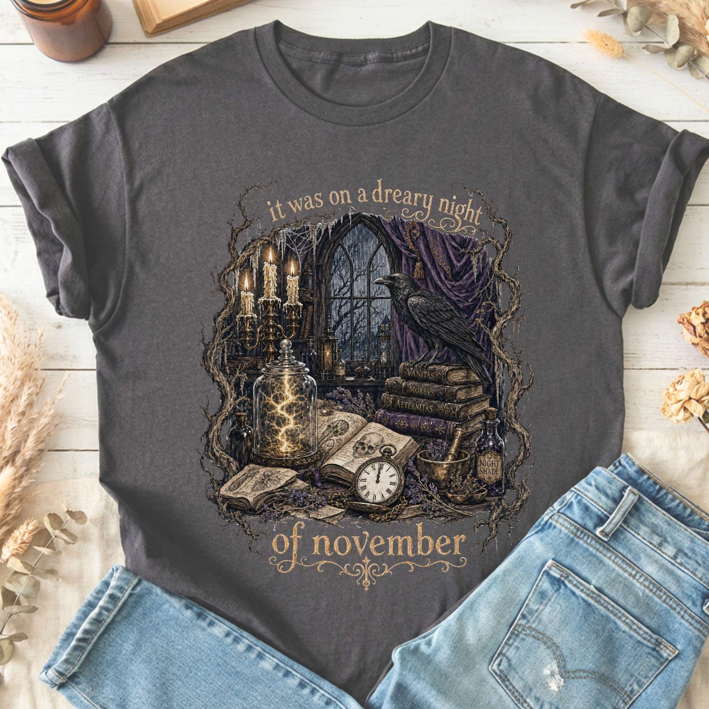 It Was on a Dreary Night Frankenstein Mary Shelley Literary T-Shirt