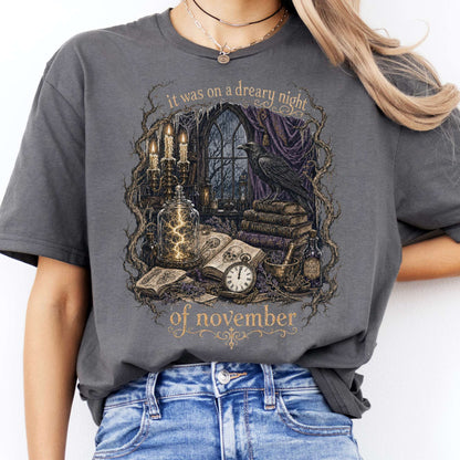 It Was on a Dreary Night Frankenstein Mary Shelley Literary T-Shirt