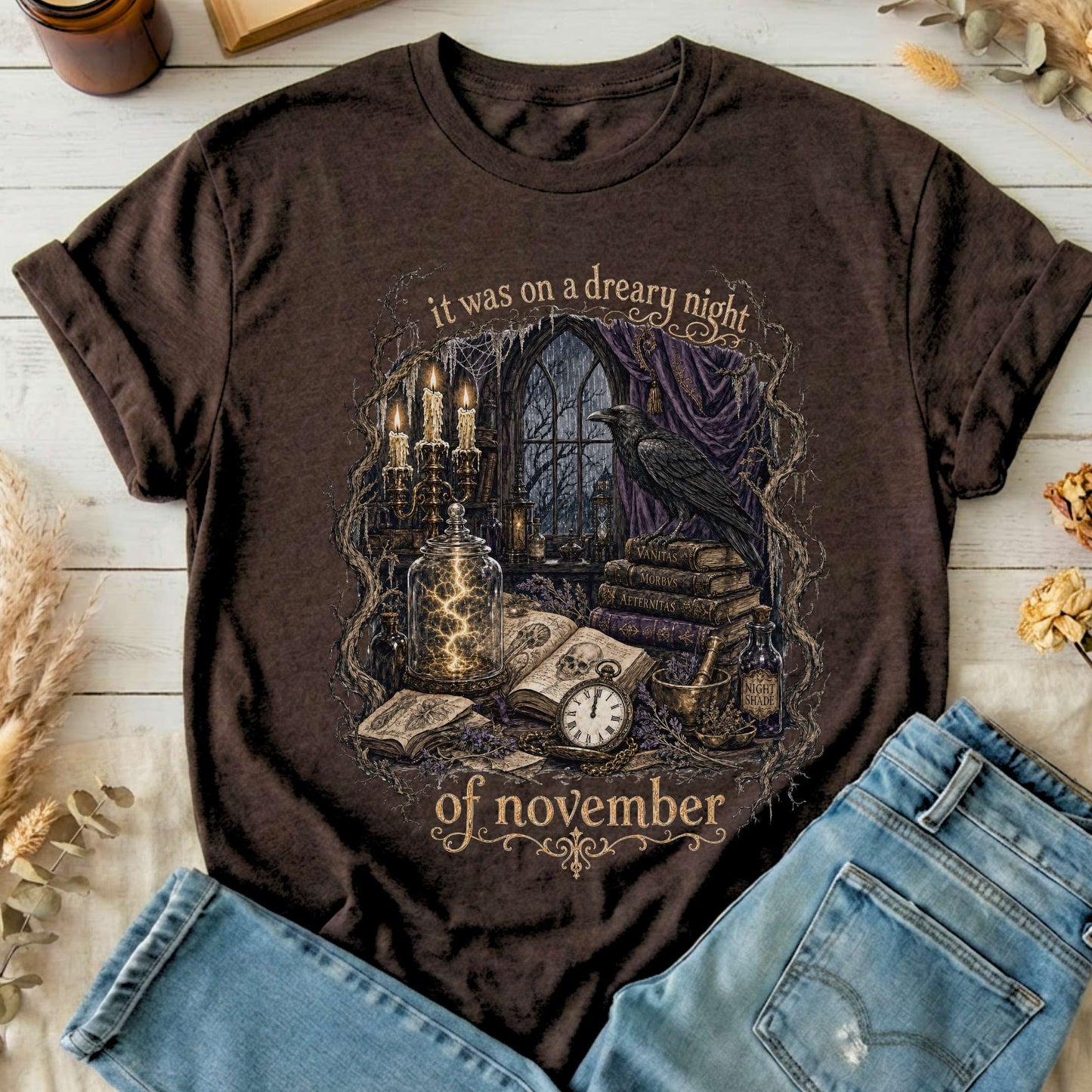 It Was on a Dreary Night Frankenstein Mary Shelley Literary T-Shirt