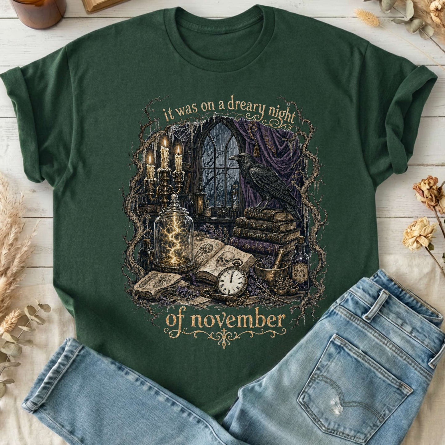 It Was on a Dreary Night Frankenstein Mary Shelley Literary T-Shirt