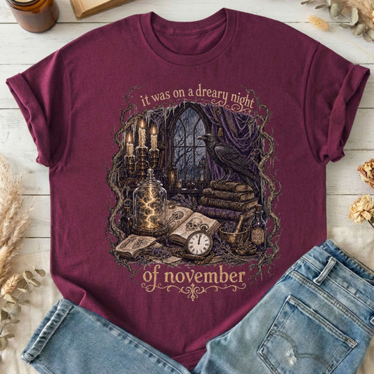 It Was on a Dreary Night Frankenstein Mary Shelley Literary T-Shirt