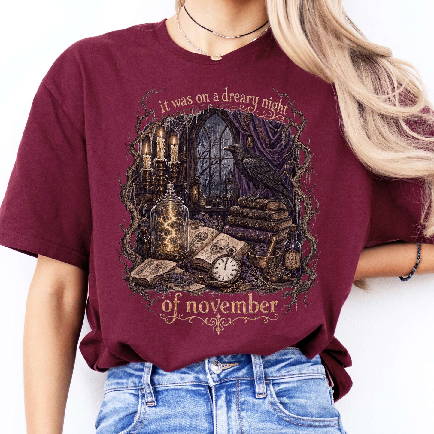 It Was on a Dreary Night Frankenstein Mary Shelley Literary T-Shirt