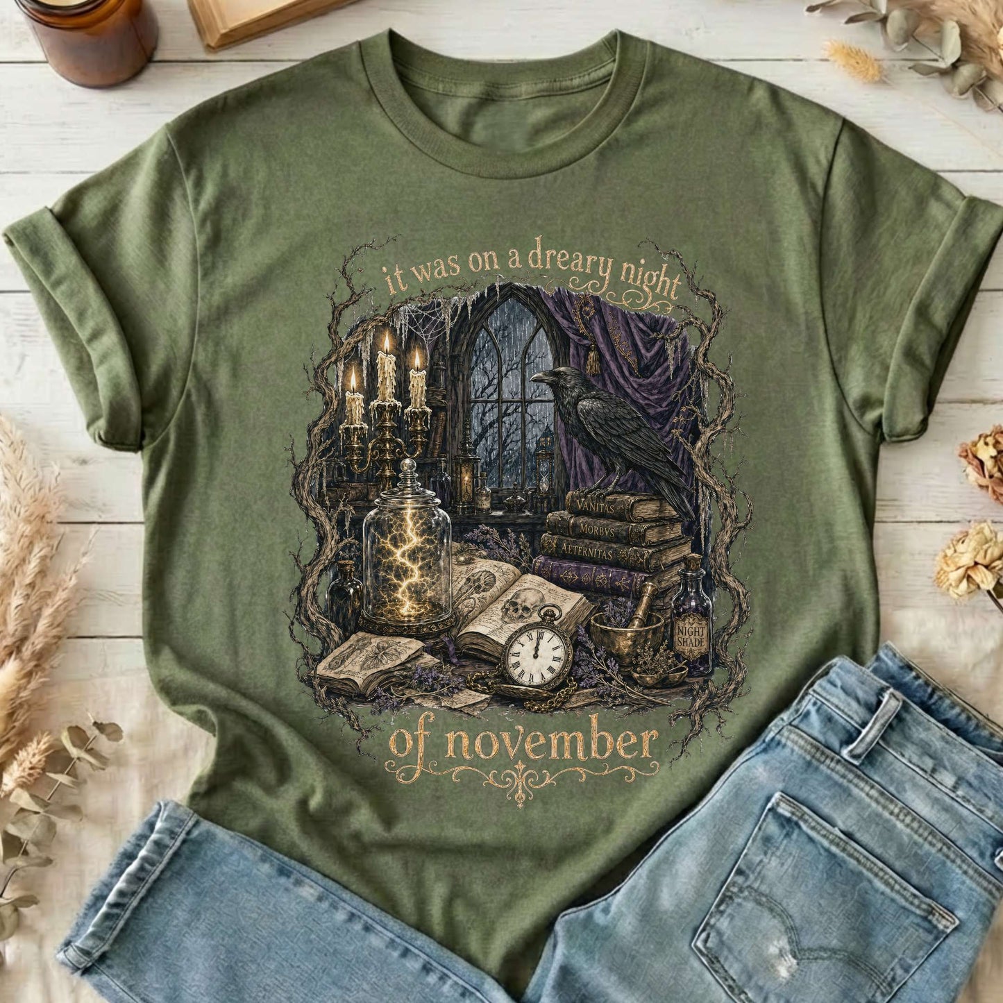 It Was on a Dreary Night Frankenstein Mary Shelley Literary T-Shirt