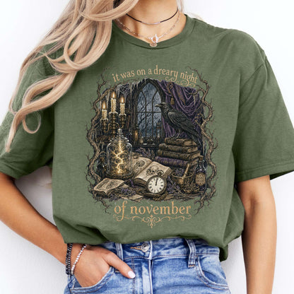 It Was on a Dreary Night Frankenstein Mary Shelley Literary T-Shirt