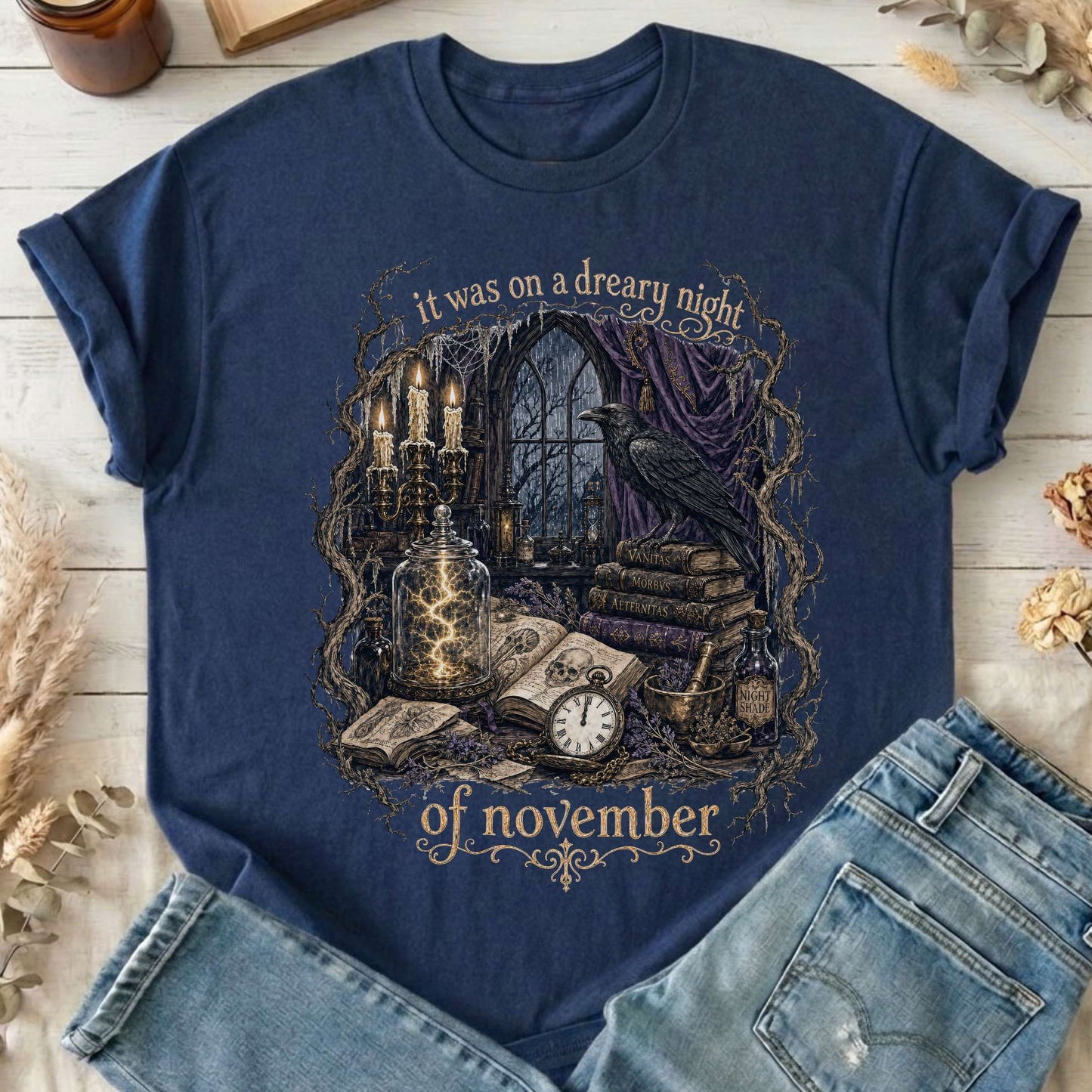 It Was on a Dreary Night Frankenstein Mary Shelley Literary T-Shirt