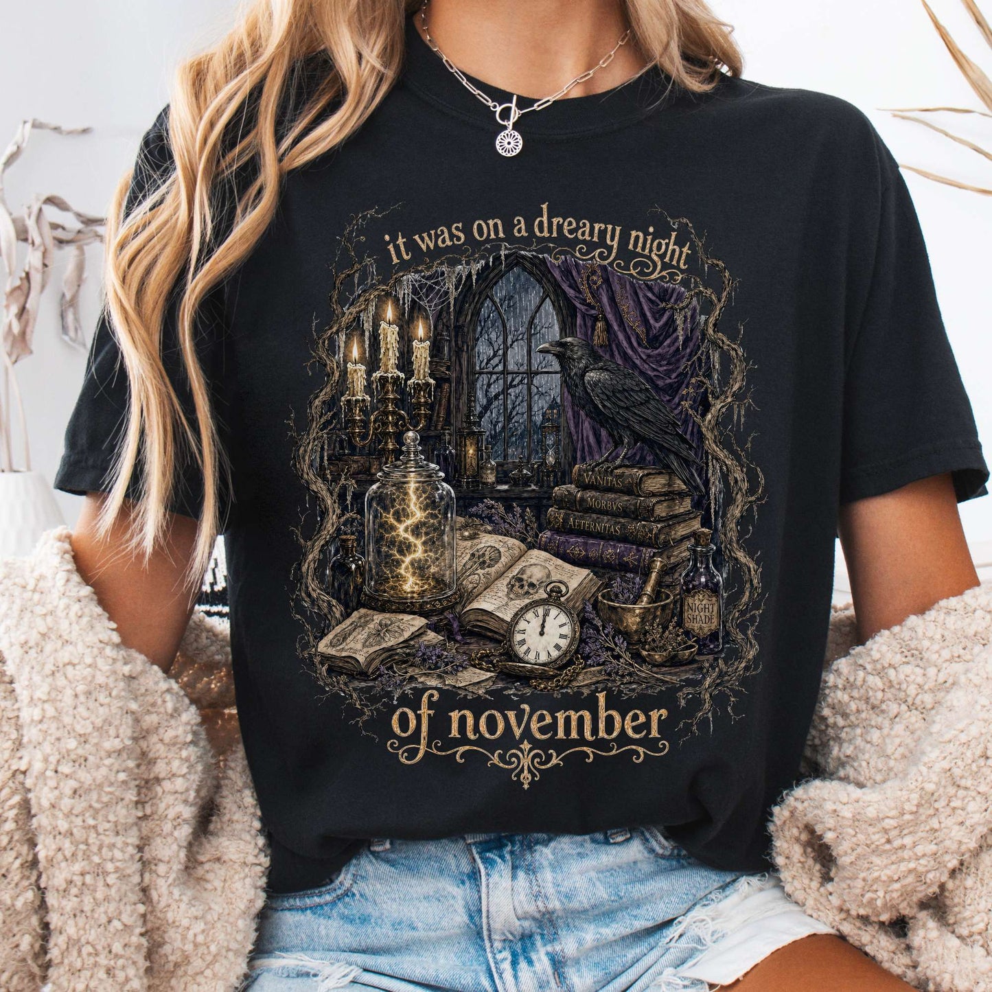 It Was on a Dreary Night Frankenstein Mary Shelley Literary T-Shirt