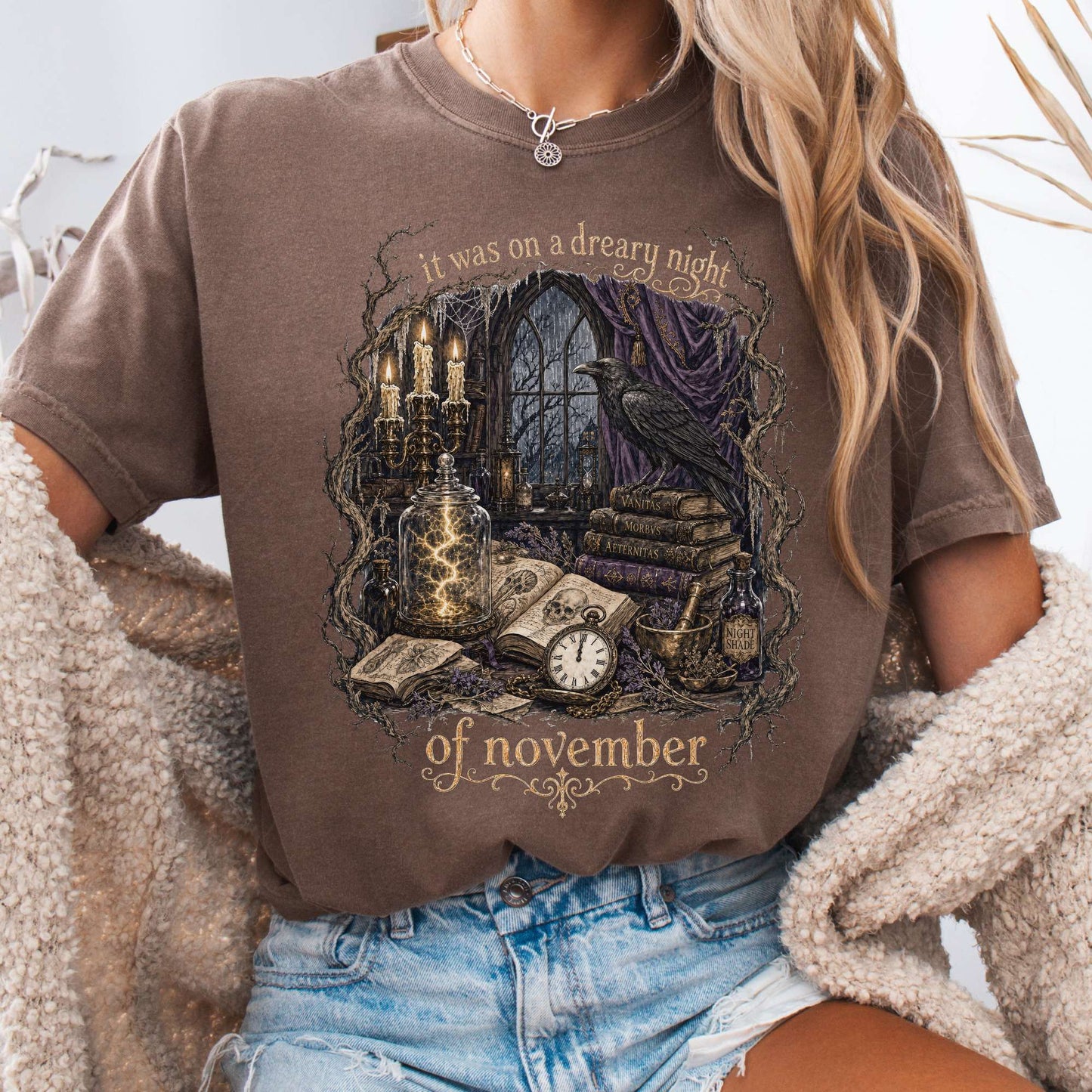 It Was on a Dreary Night Frankenstein Mary Shelley Literary T-Shirt