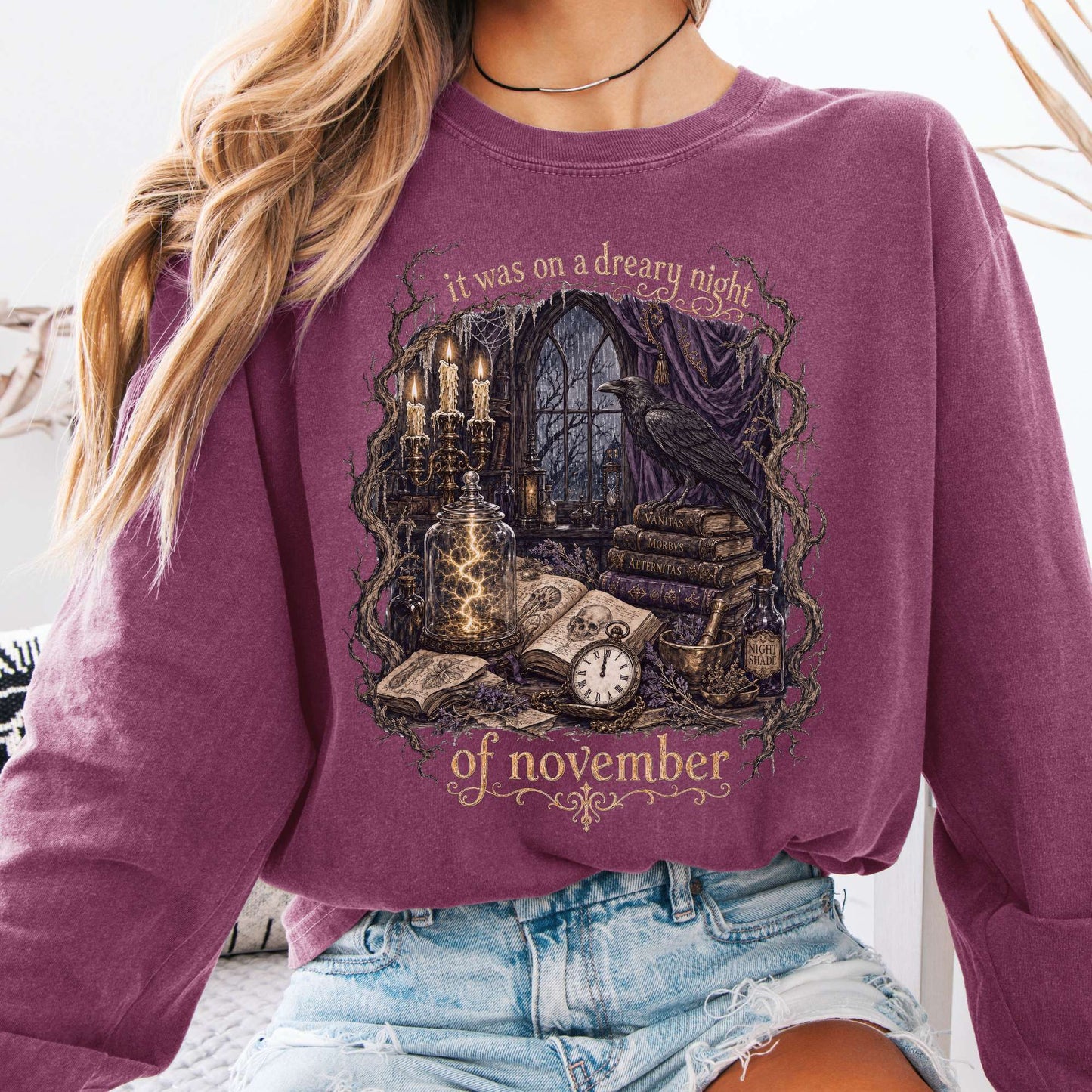 It Was on a Dreary Night Frankenstein Mary Shelley Literary Long Sleeve