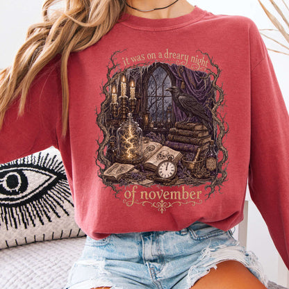 It Was on a Dreary Night Frankenstein Mary Shelley Literary Long Sleeve