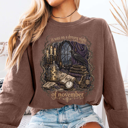 It Was on a Dreary Night Frankenstein Mary Shelley Literary Long Sleeve