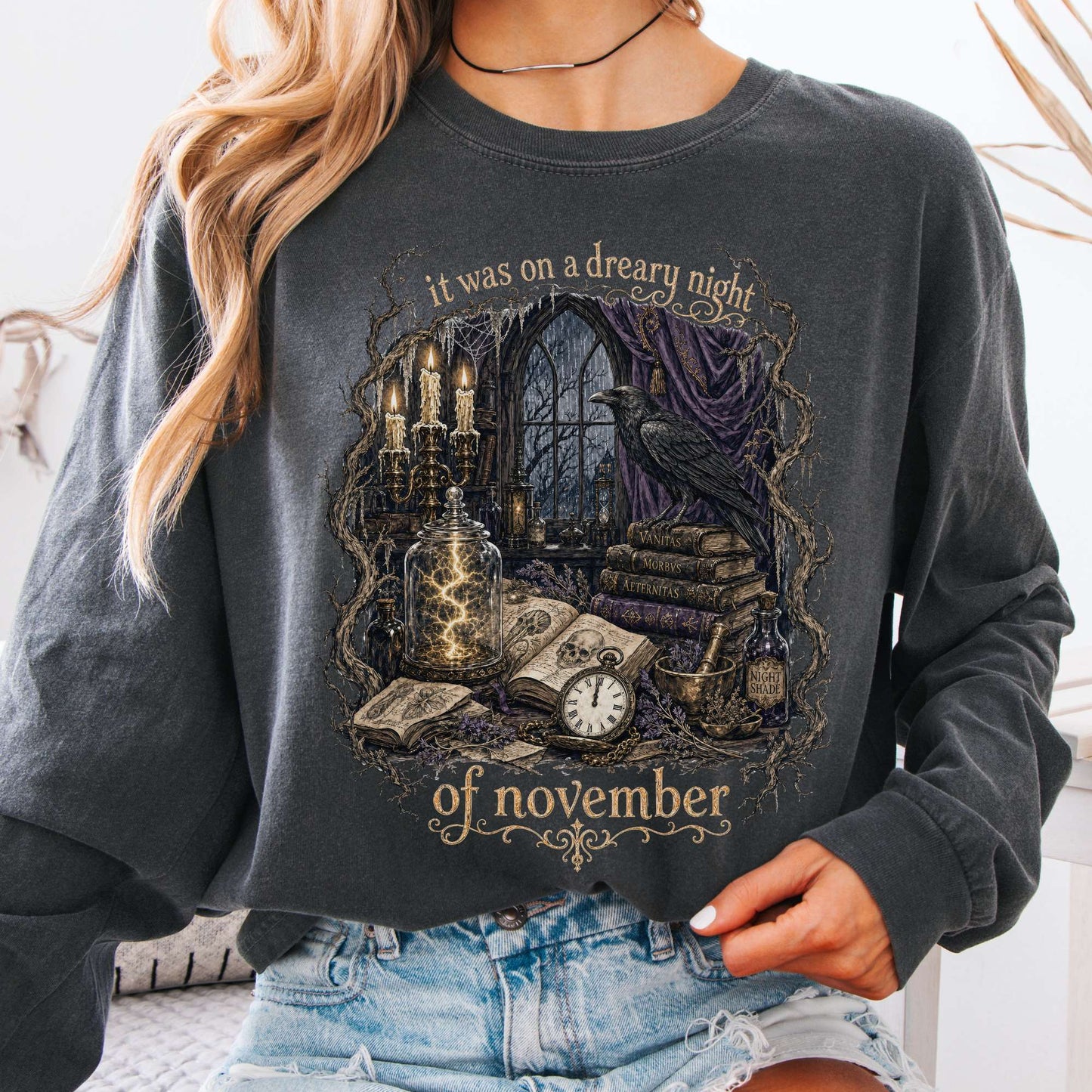 It Was on a Dreary Night Frankenstein Mary Shelley Literary Long Sleeve