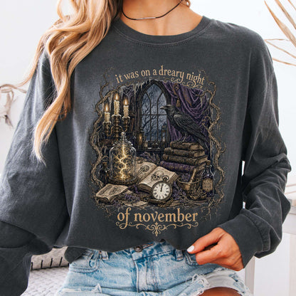 It Was on a Dreary Night Frankenstein Mary Shelley Literary Long Sleeve