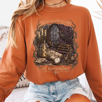 It Was on a Dreary Night Frankenstein Mary Shelley Literary Long Sleeve