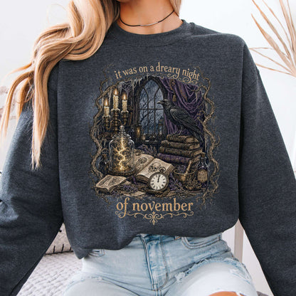 It Was on a Dreary Night Frankenstein Mary Shelley Literary Crewneck Sweatshirt