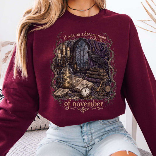 It Was on a Dreary Night Frankenstein Mary Shelley Literary Sweatshirt