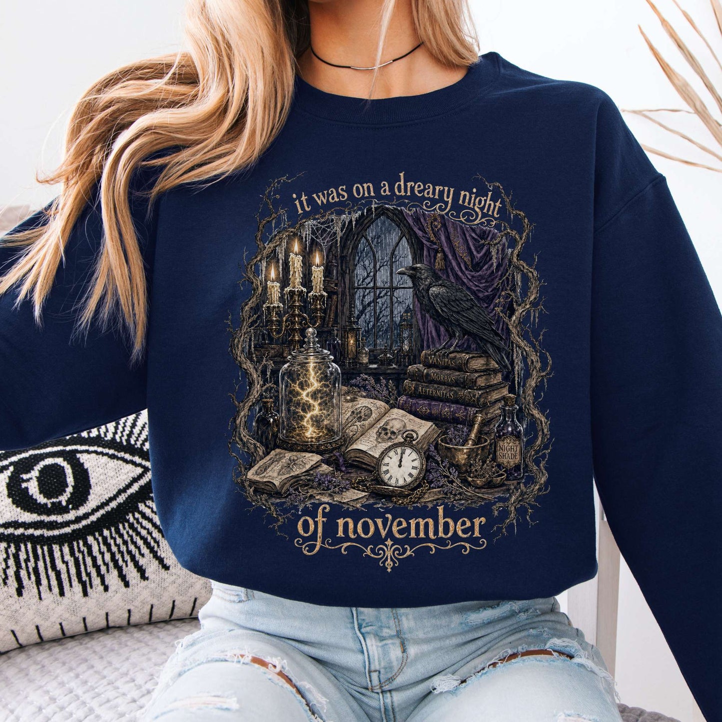 It Was on a Dreary Night Frankenstein Mary Shelley Literary Crewneck Sweatshirt