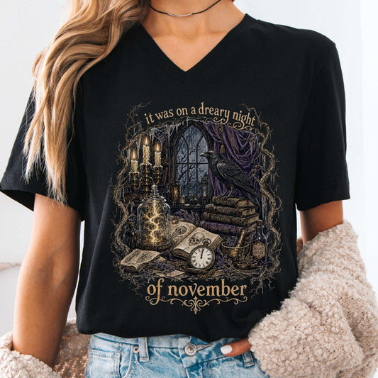 It Was on a Dreary Night Frankenstein Mary Shelley Literary V-Neck