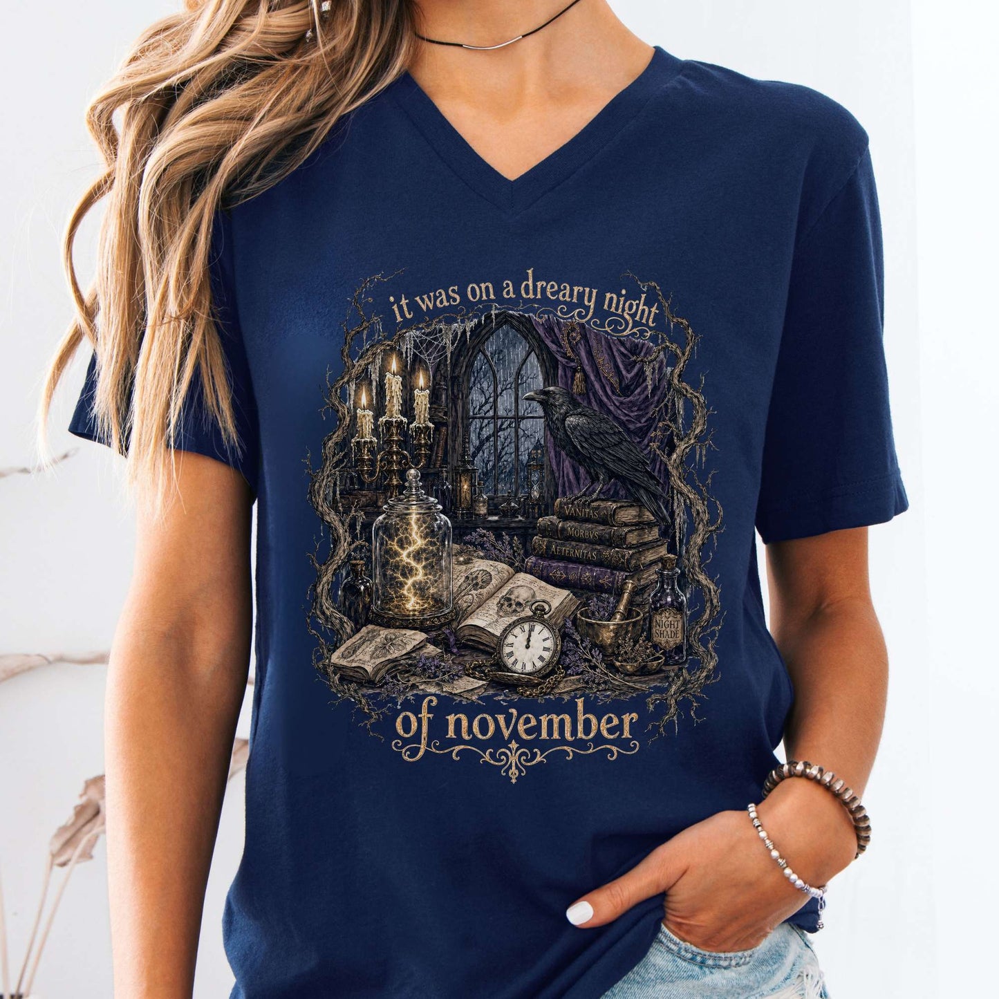 It Was on a Dreary Night Frankenstein Mary Shelley Literary V-Neck