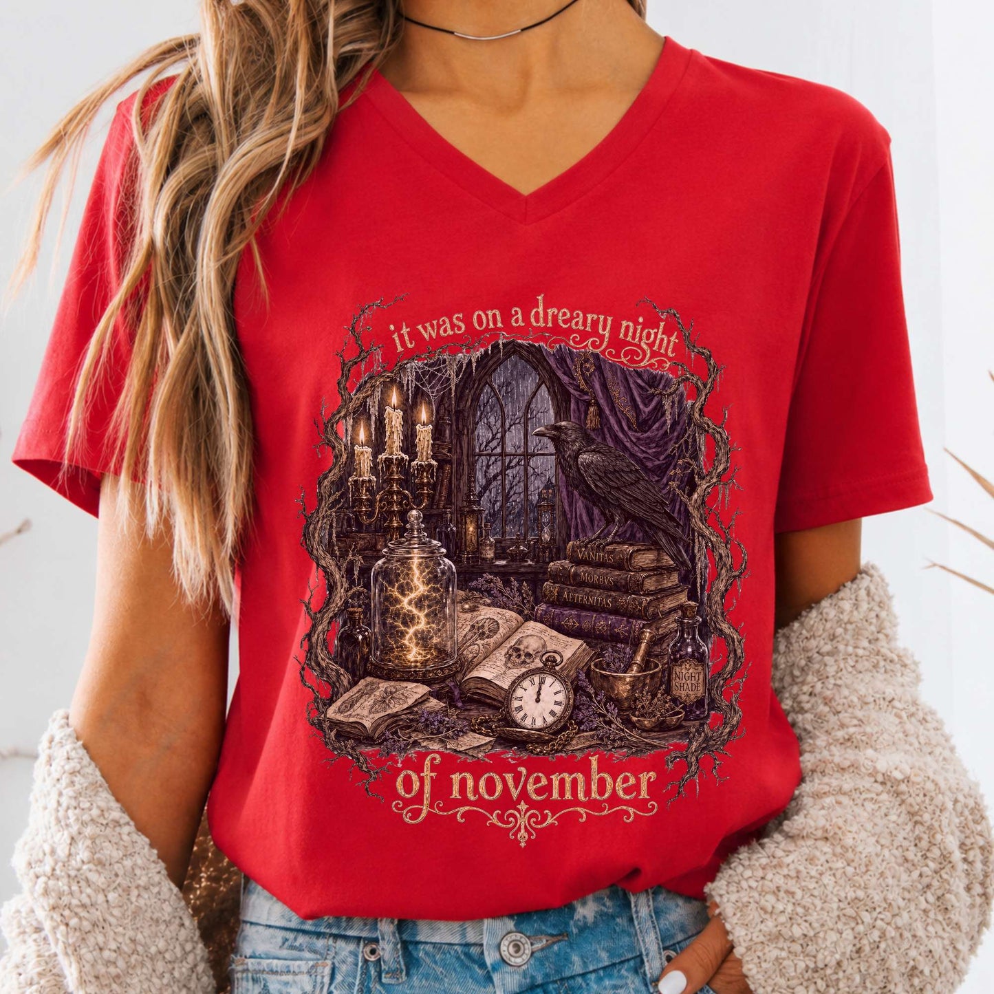 It Was on a Dreary Night Frankenstein Mary Shelley Literary V-Neck