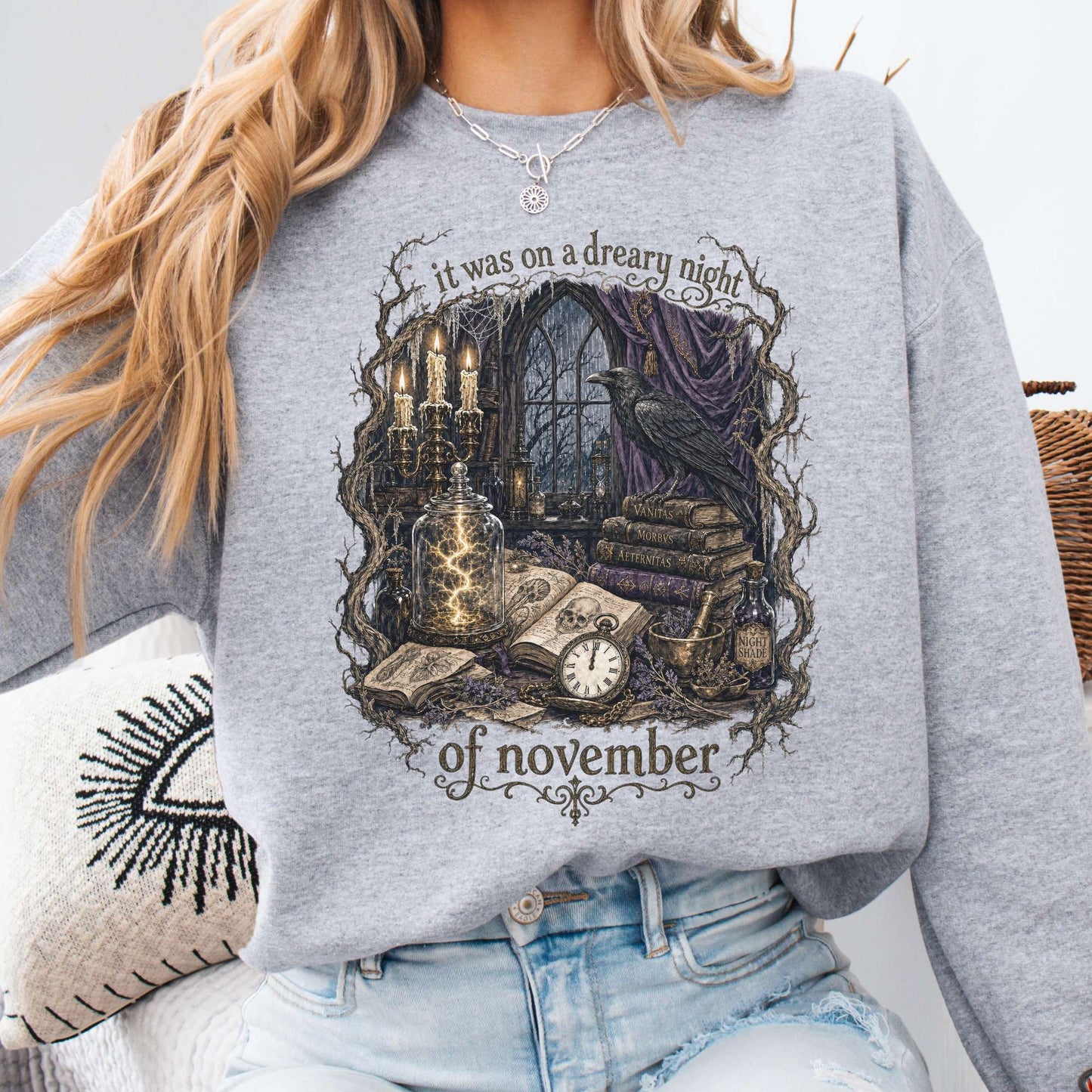 It Was on a Dreary Night Frankenstein Mary Shelley Literary Sweatshirt