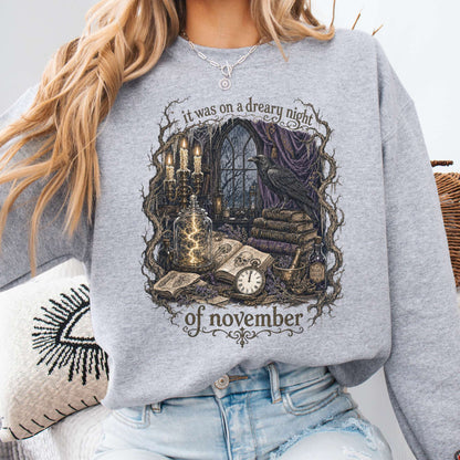 It Was on a Dreary Night Frankenstein Mary Shelley Literary Sweatshirt